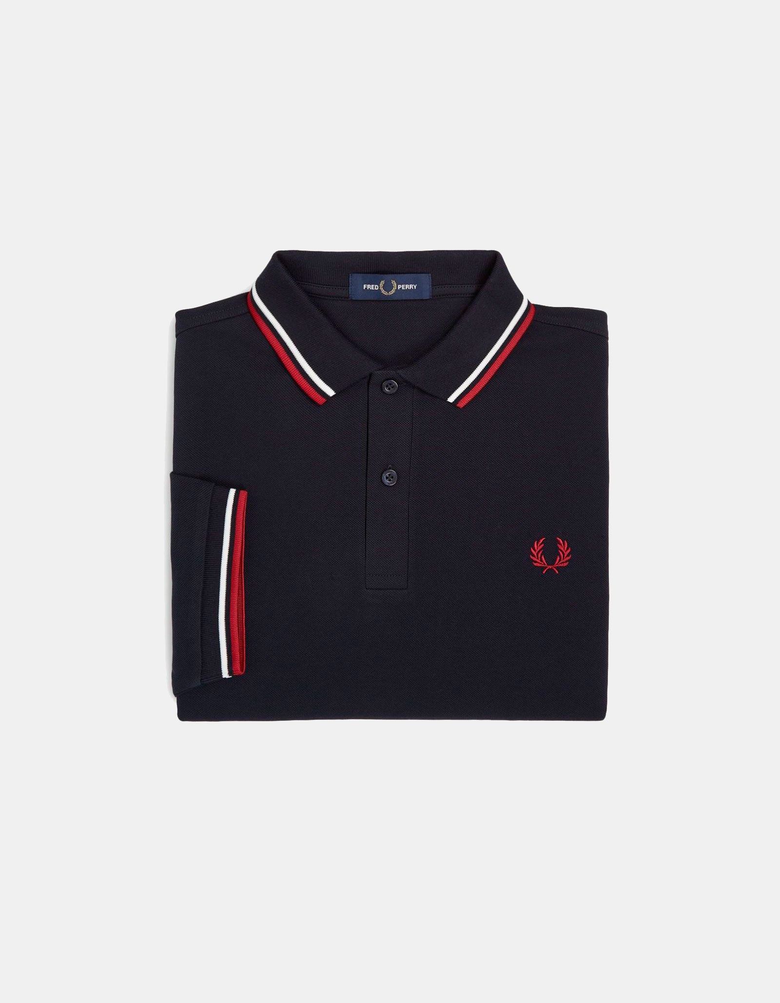 Polo FRED PERRY M3600 - Navy/Snow White/Burnt Red
