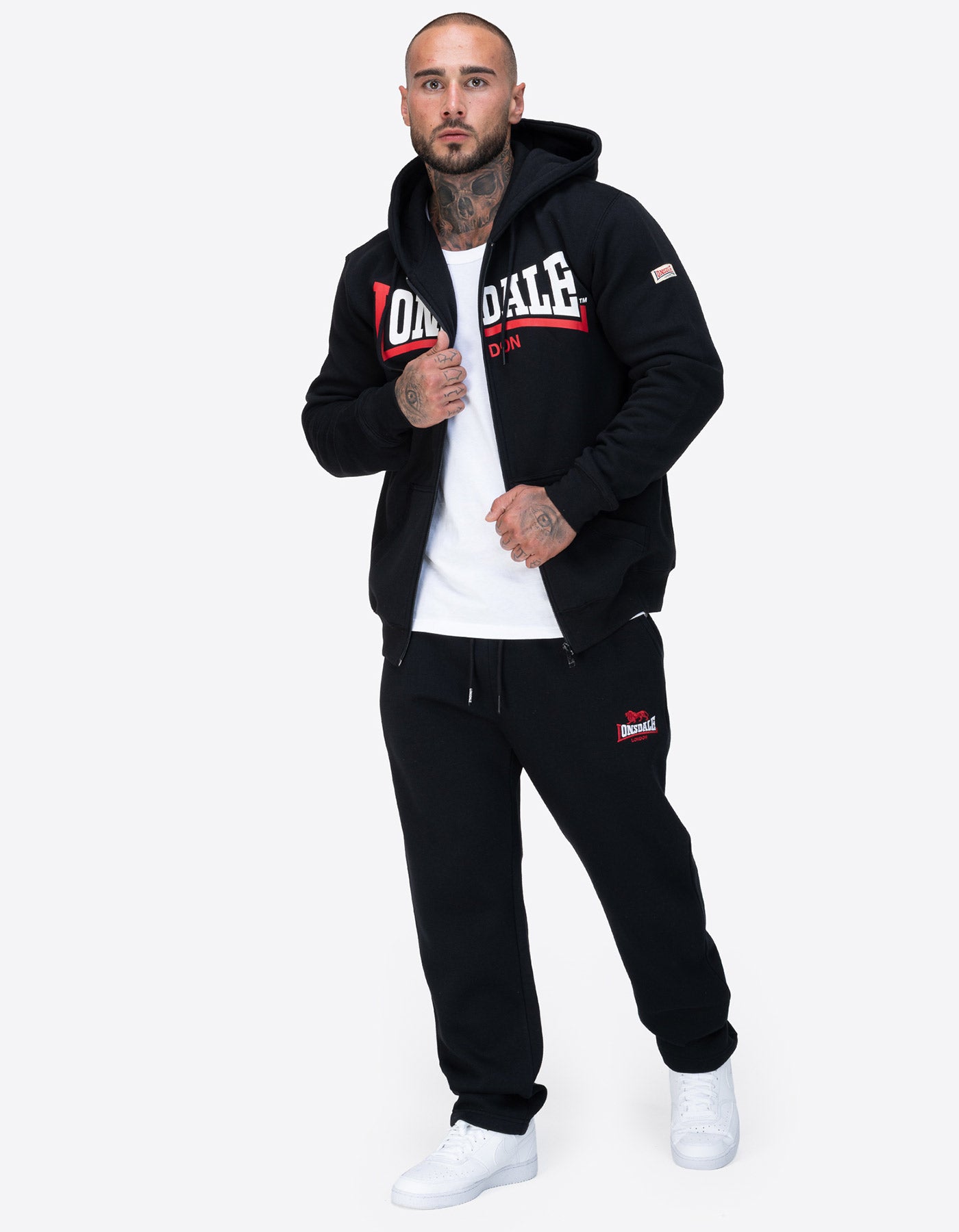 Sudadera Cap. Abierta LONSDALE GARRIGILL - Black/White/Red
