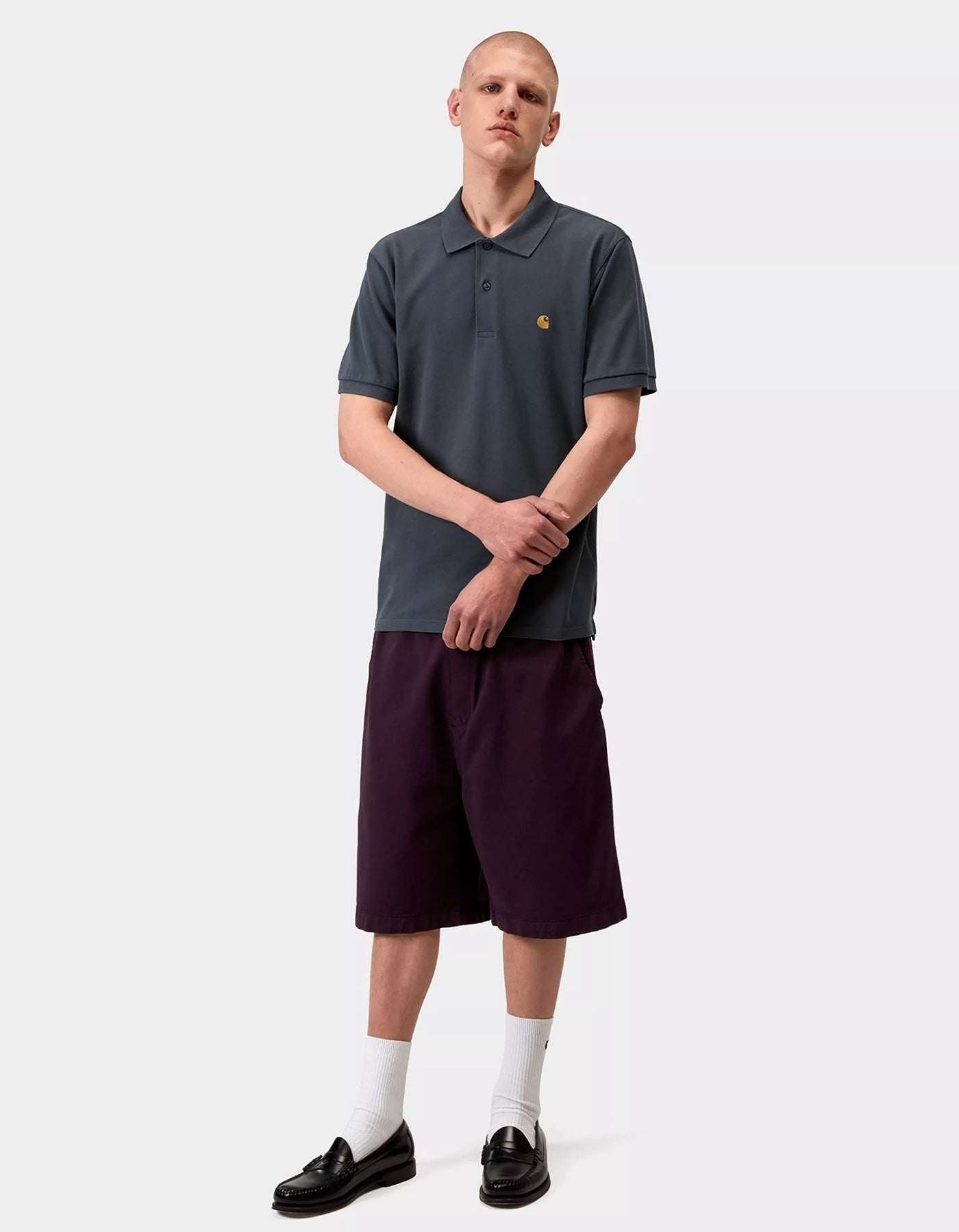 Polo CARHARTT WIP CHASE PIQUE - Cozy Blue / Gold