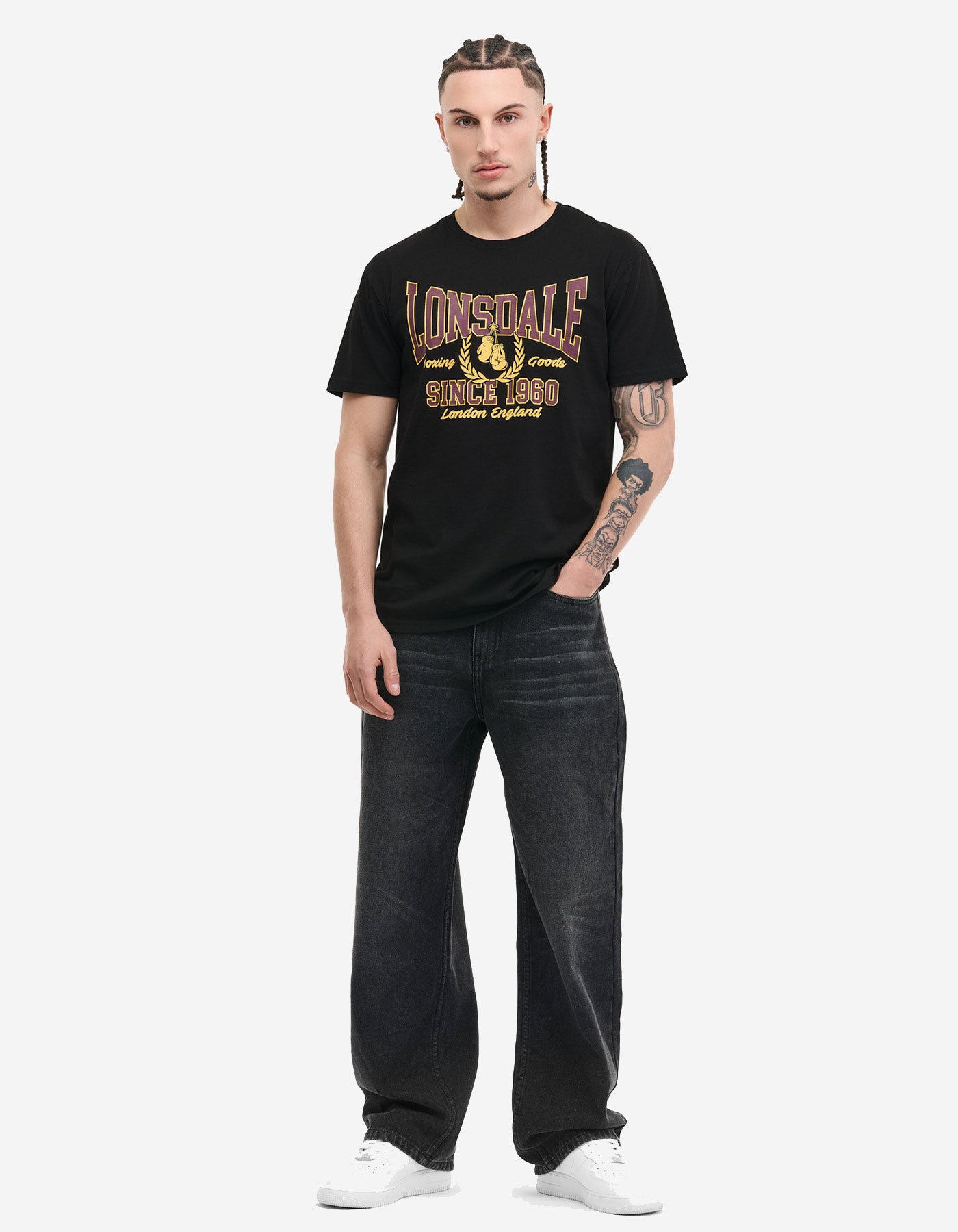 Camiseta LONSDALE AYCLIFFE - Black/Oxblood/Yellow