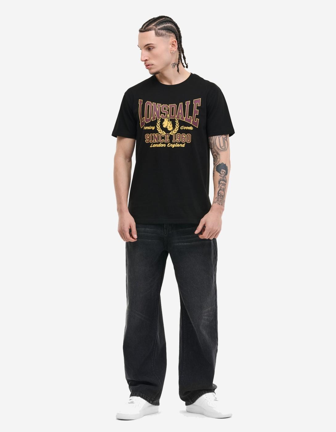 Camiseta LONSDALE AYCLIFFE - Black/Oxblood/Yellow