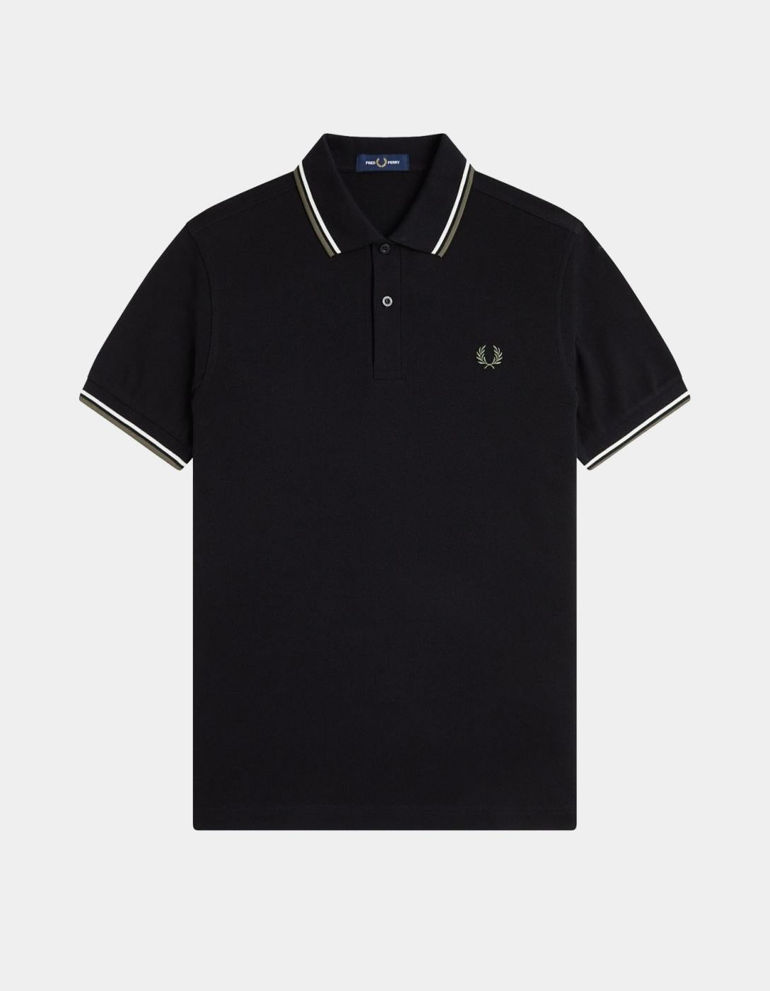 Polo FRED PERRY M3600 - Black/Ecru/Laurel Wreath Green