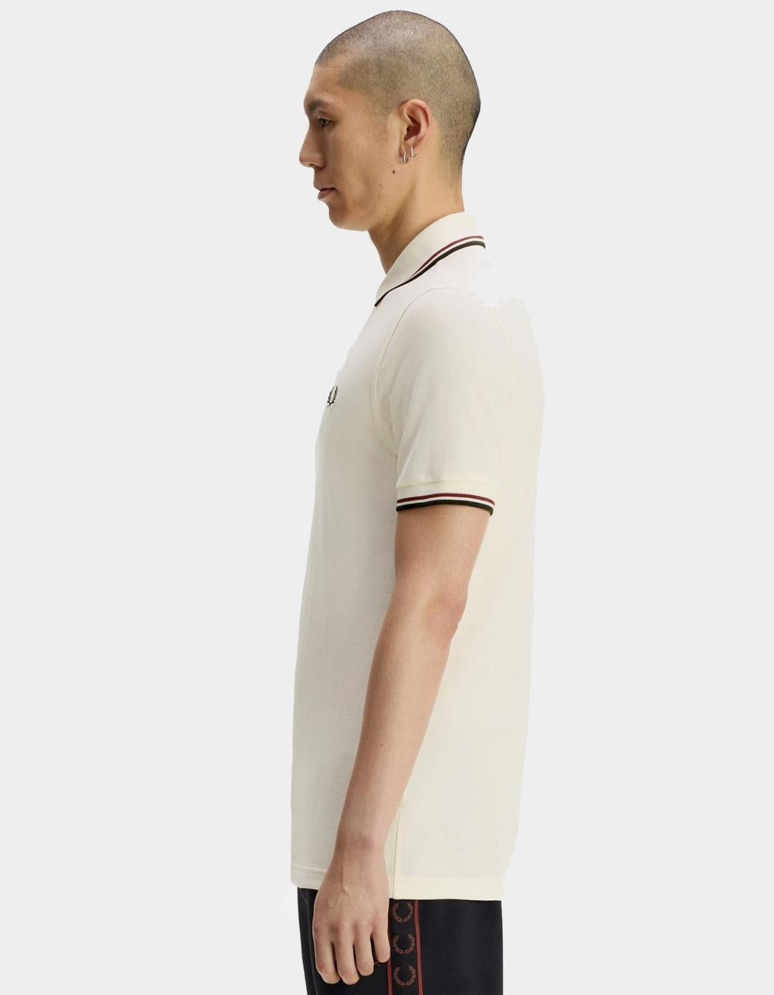 Polo FRED PERRY M3600 - Ecru/Brandy/Night Green