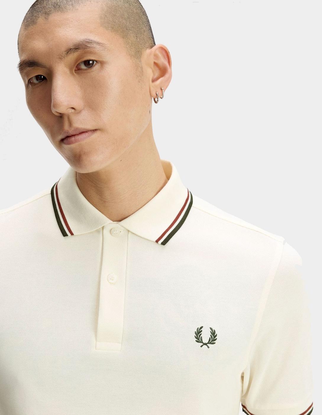 Polo FRED PERRY M3600 - Ecru/Brandy/Night Green