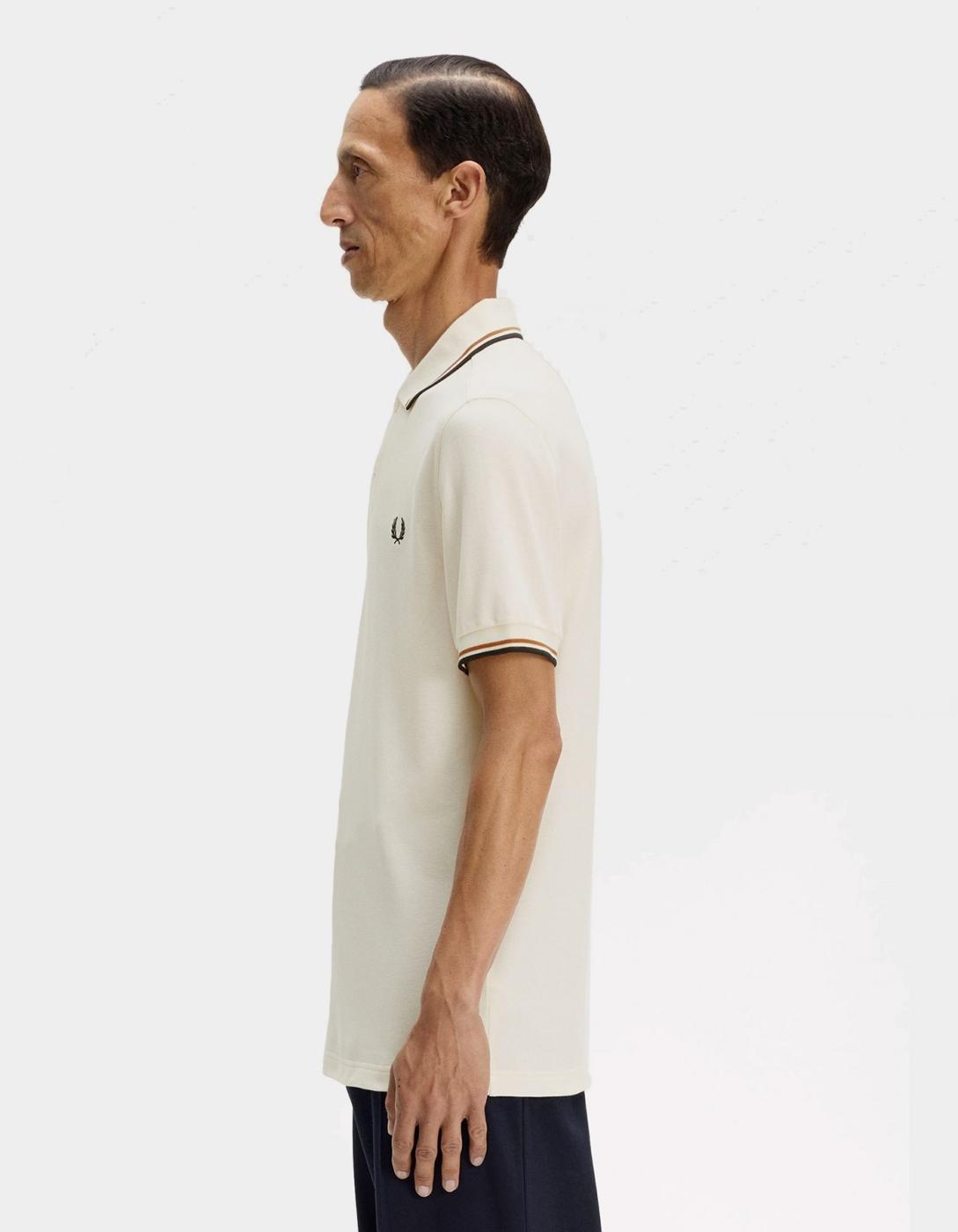 Polo FRED PERRY TWIN TIPPED - Ecru/Dark Caramel/Black