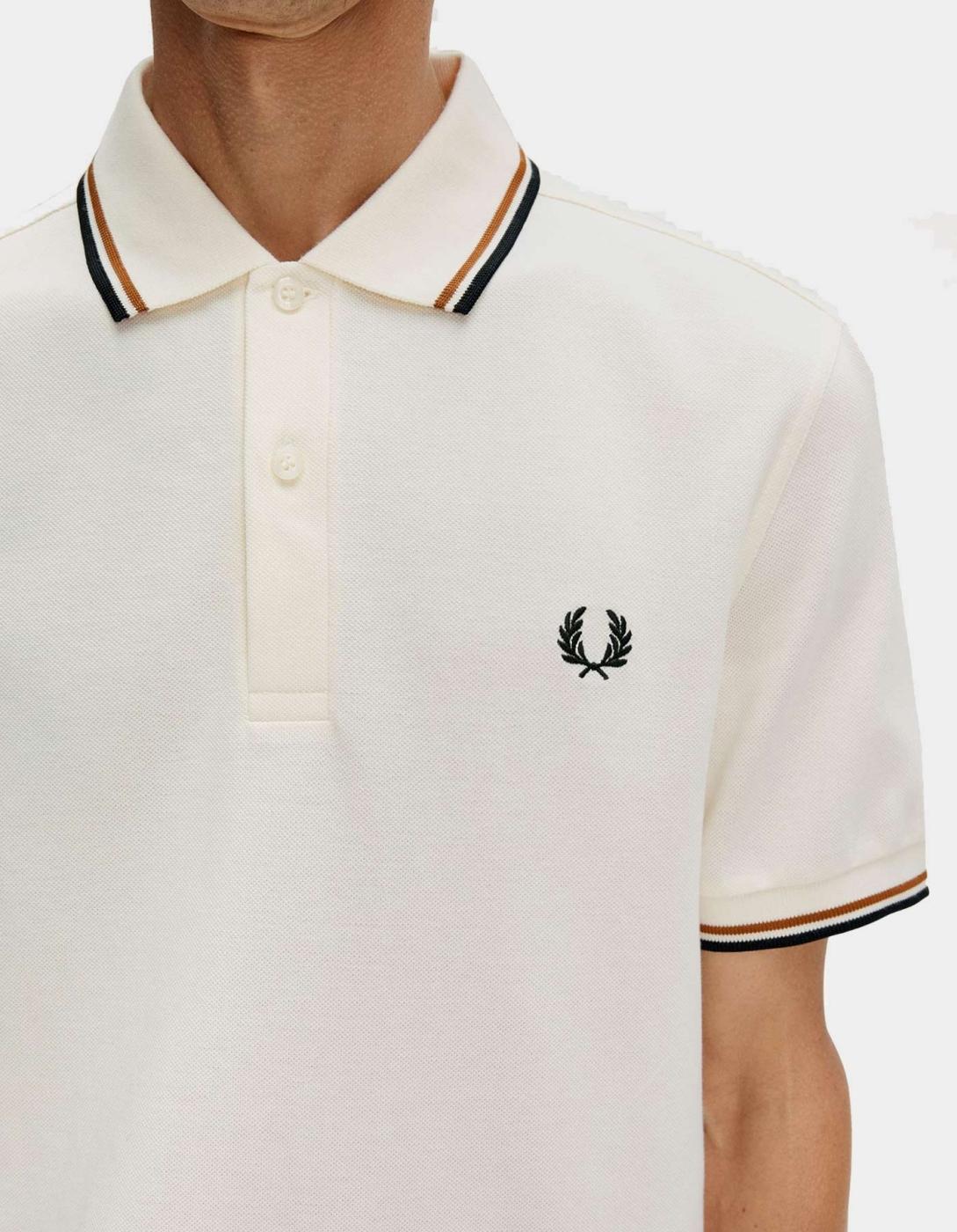 Polo FRED PERRY TWIN TIPPED - Ecru/Dark Caramel/Black