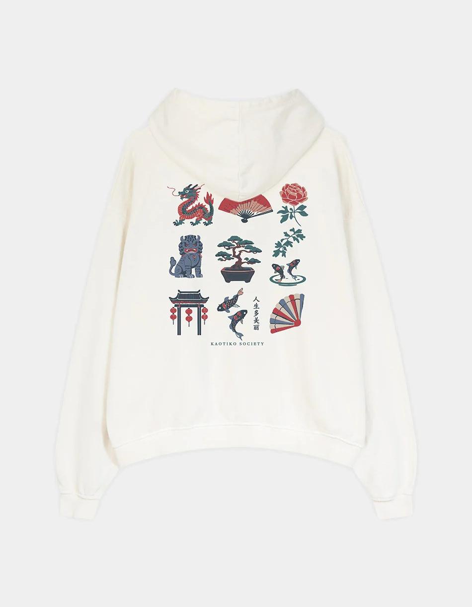 Sudadera Capucha KAOTIKO WASHED BONSAI - Ivory