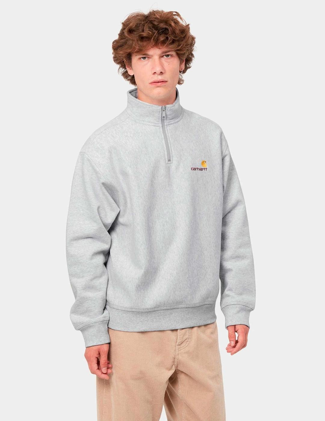 Sudadera Carhartt HALF ZIP AMERICAN SCRIPT - Ash Heather