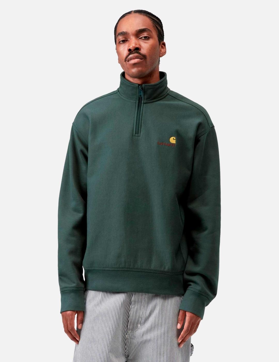 Sudadera CARHARTT WIP HALF ZIP AMERICAN SCRIPT - Kale Green