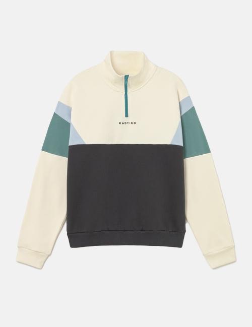 Sudadera Crew KAOTIKO ARTHUR - Ivory/Black/Niagara