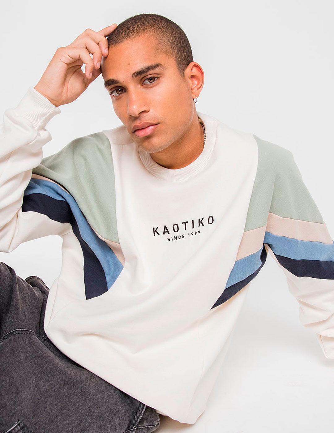 Sudadera Crew KAOTIKO SEATTLE - Marfil/Fresh Green/Azul