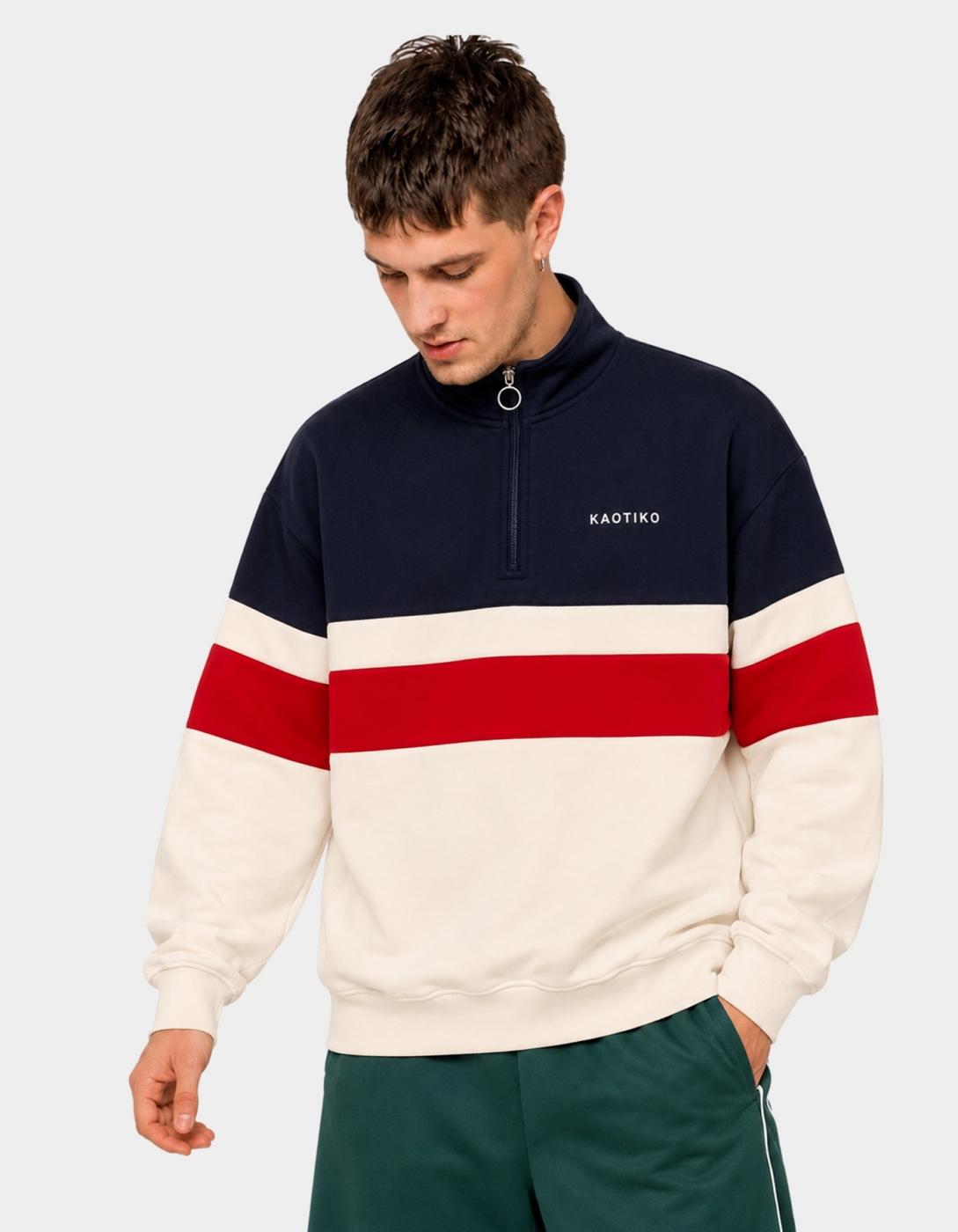 Sudadera Crew KAOTIKO ZIPPER CARTER - Ivory/Blue/Salsa