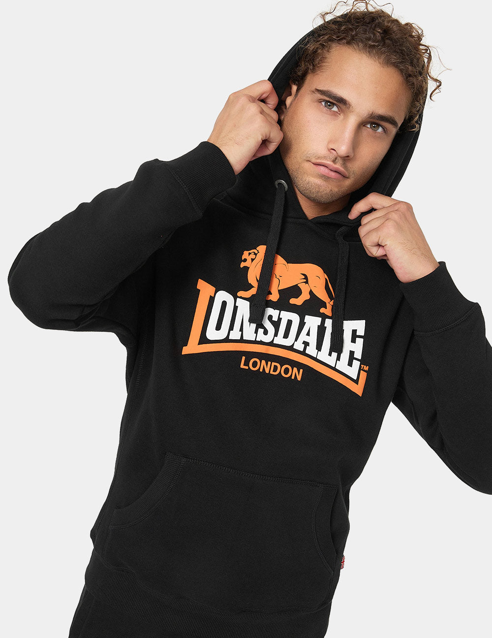 Sudadera Capucha LONSDALE THURNING - Black/Orange/White