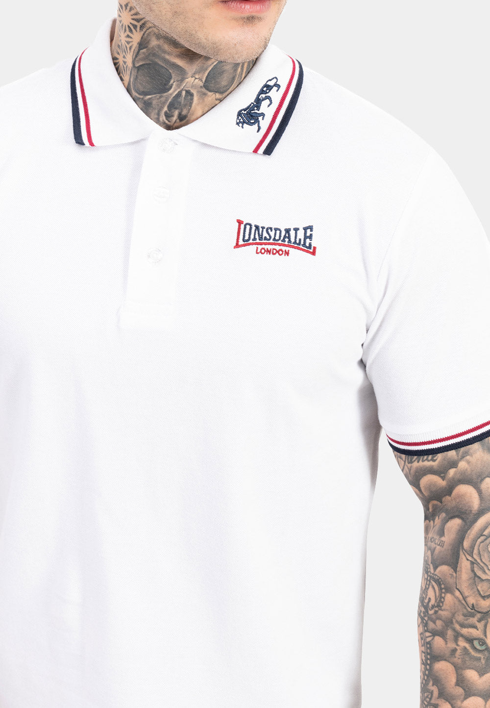 Polo LONSDALE LION - White/Dark Red/Navy
