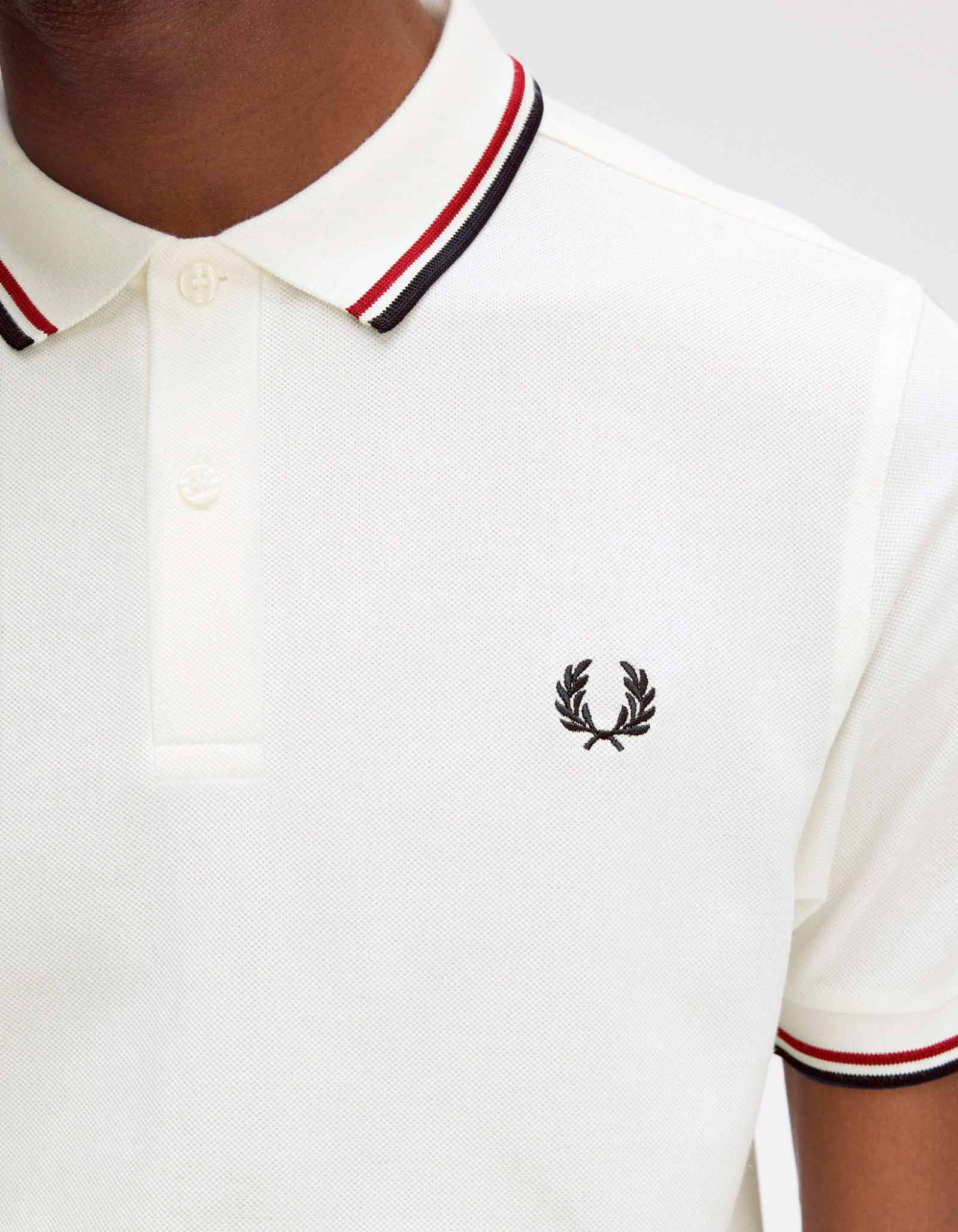 Polo FRED PERRY M3600 - Snow White/Burnt Red/Navy