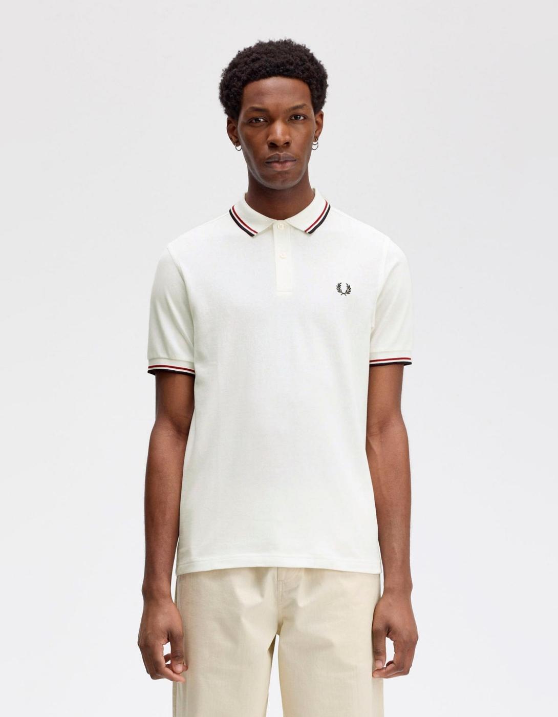 Polo FRED PERRY M3600 - Snow White/Burnt Red/Navy