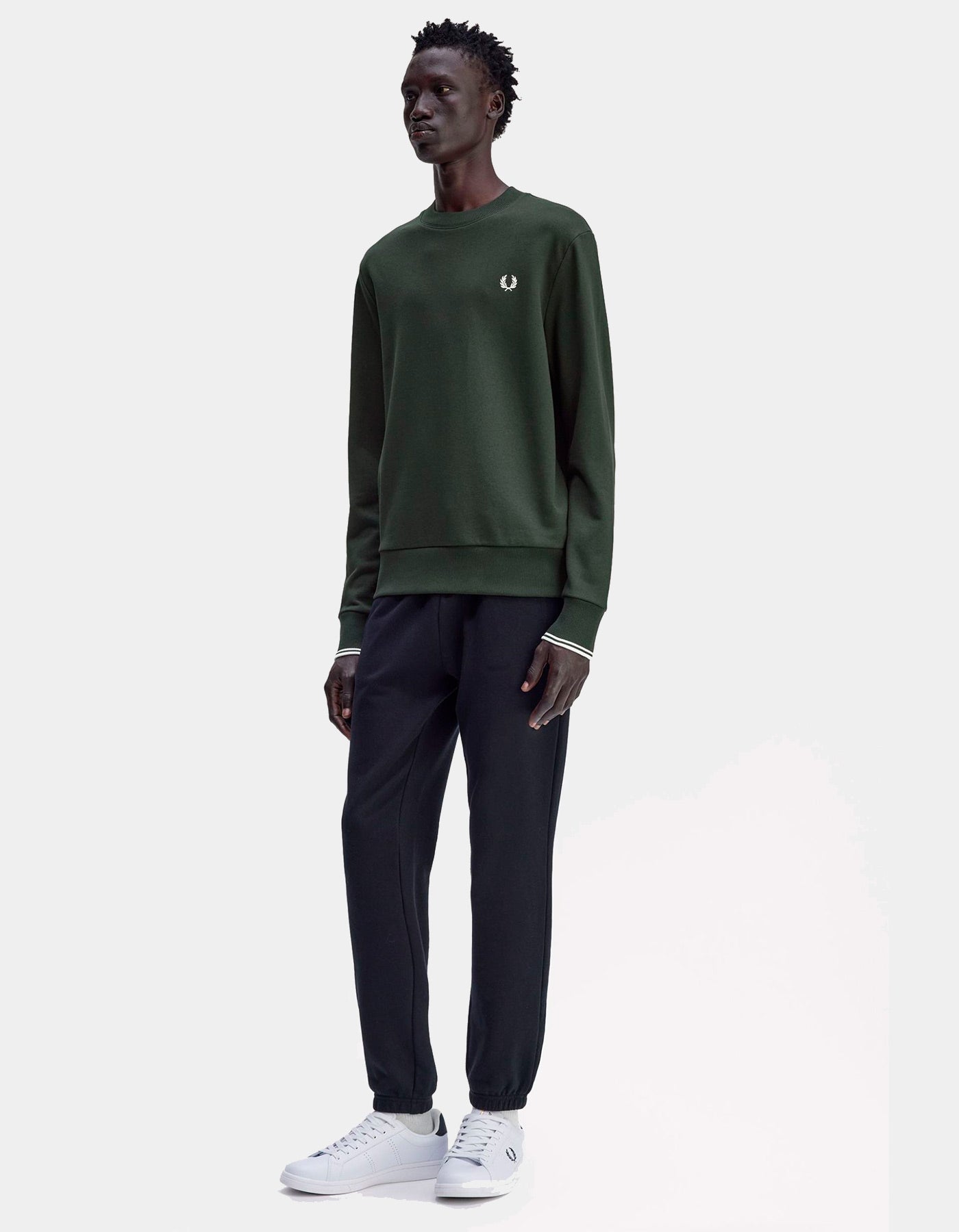 Sudadera Crew FRED PERRY M7535 - Night Green/Snow White/Snow