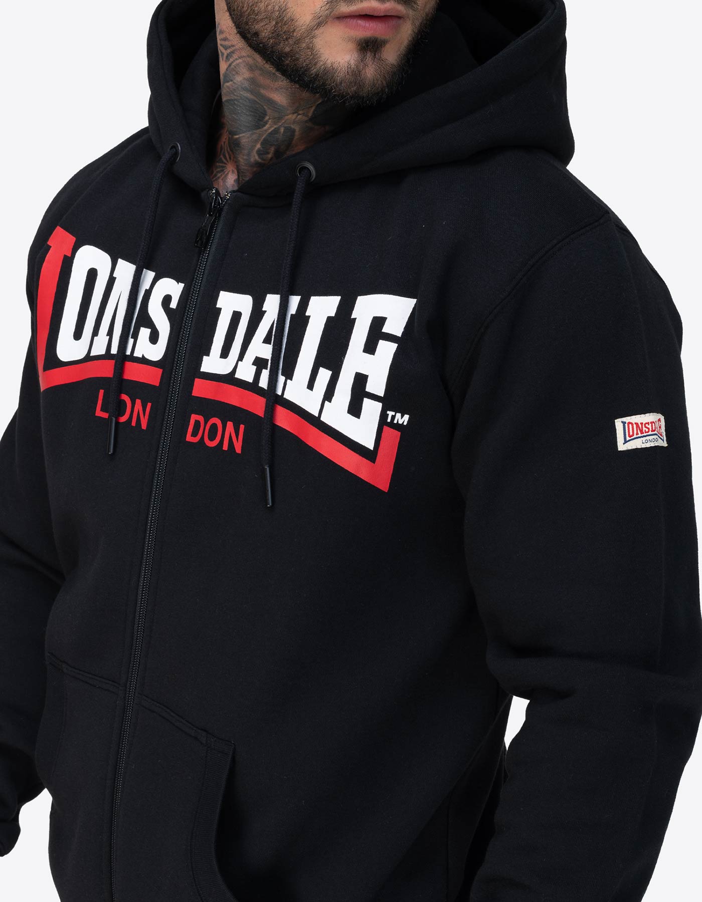 Sudadera Cap. Abierta LONSDALE GARRIGILL - Black/White/Red