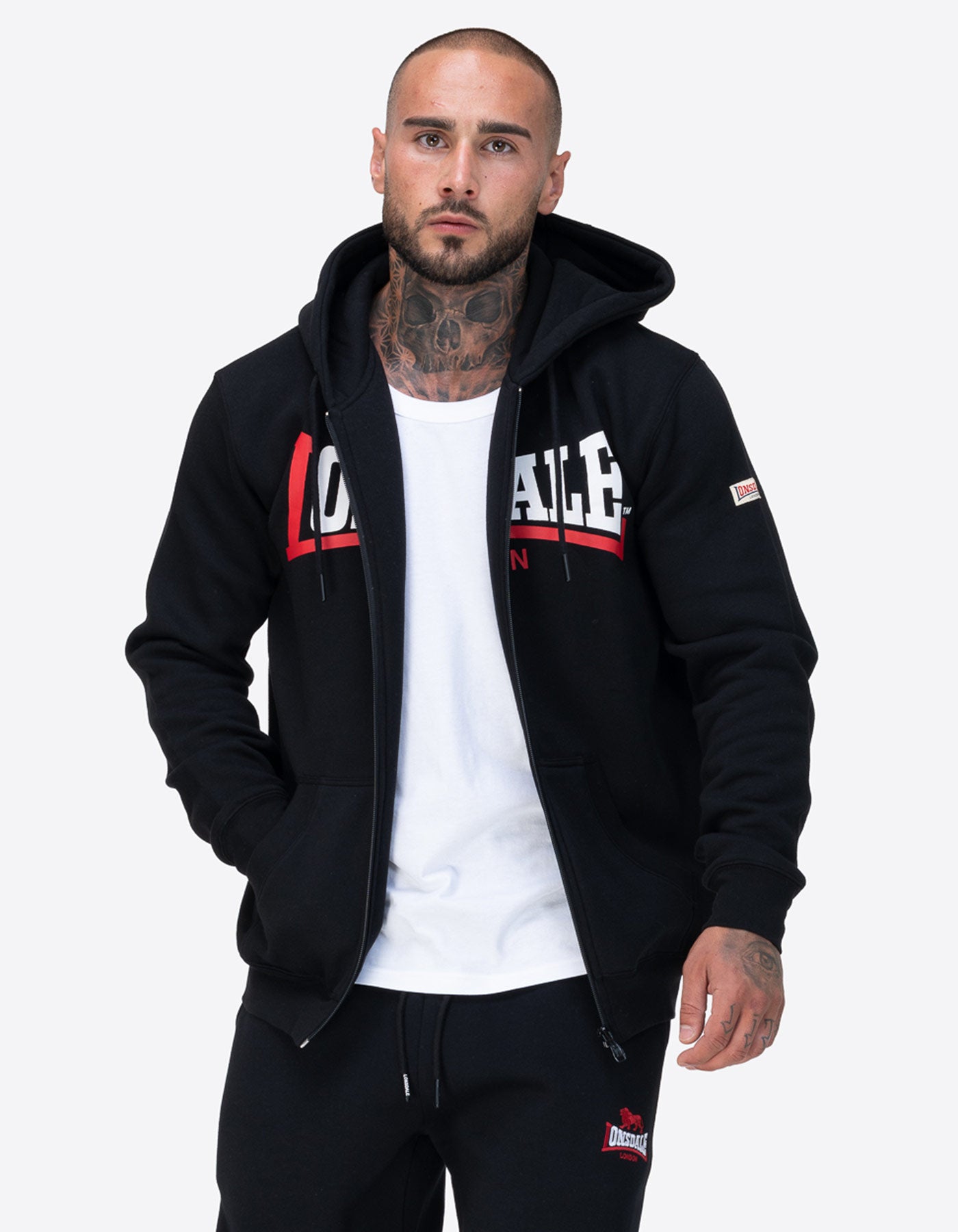 Sudadera Cap. Abierta LONSDALE GARRIGILL - Black/White/Red