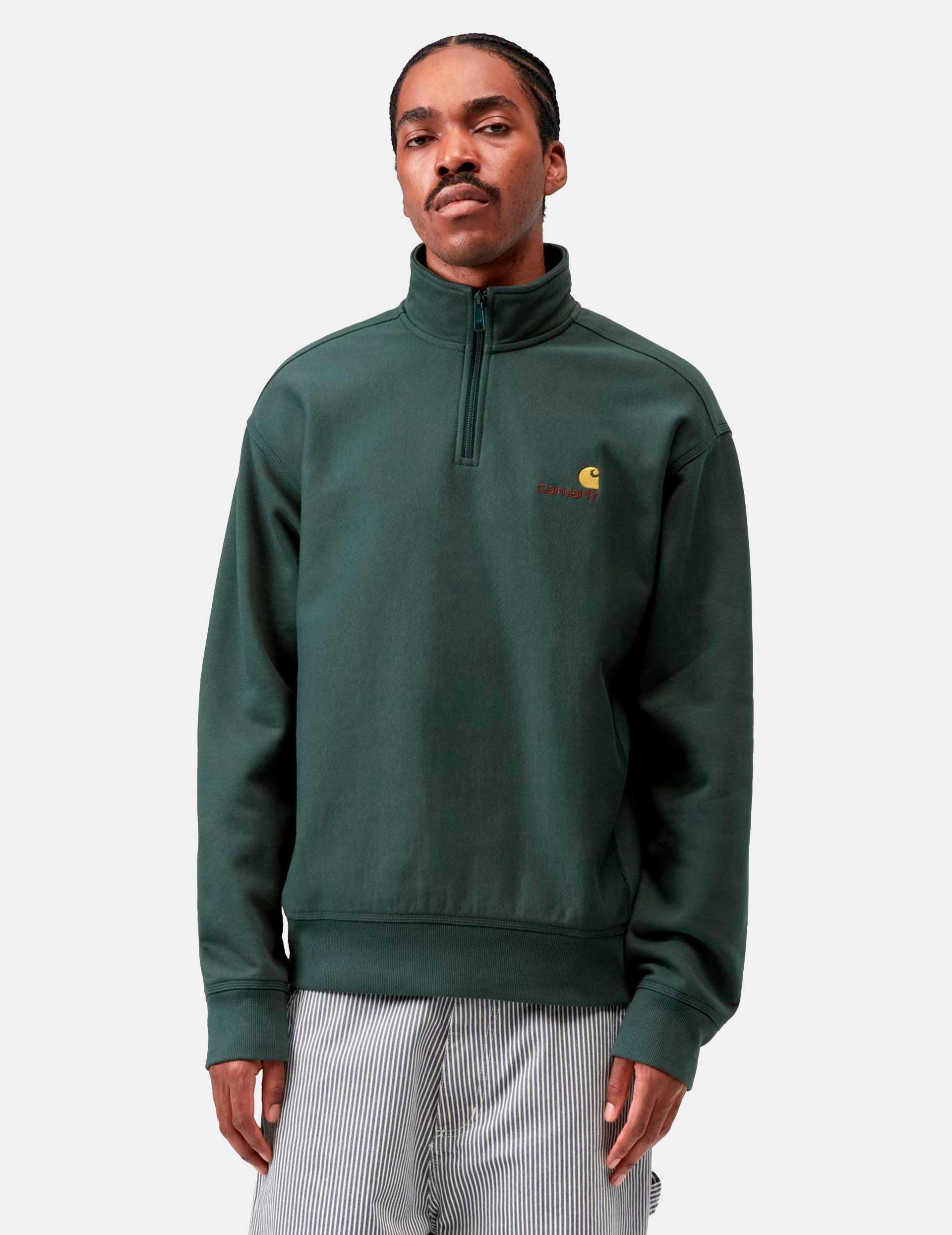 Sudadera CARHARTT WIP HALF ZIP AMERICAN SCRIPT - Kale Green