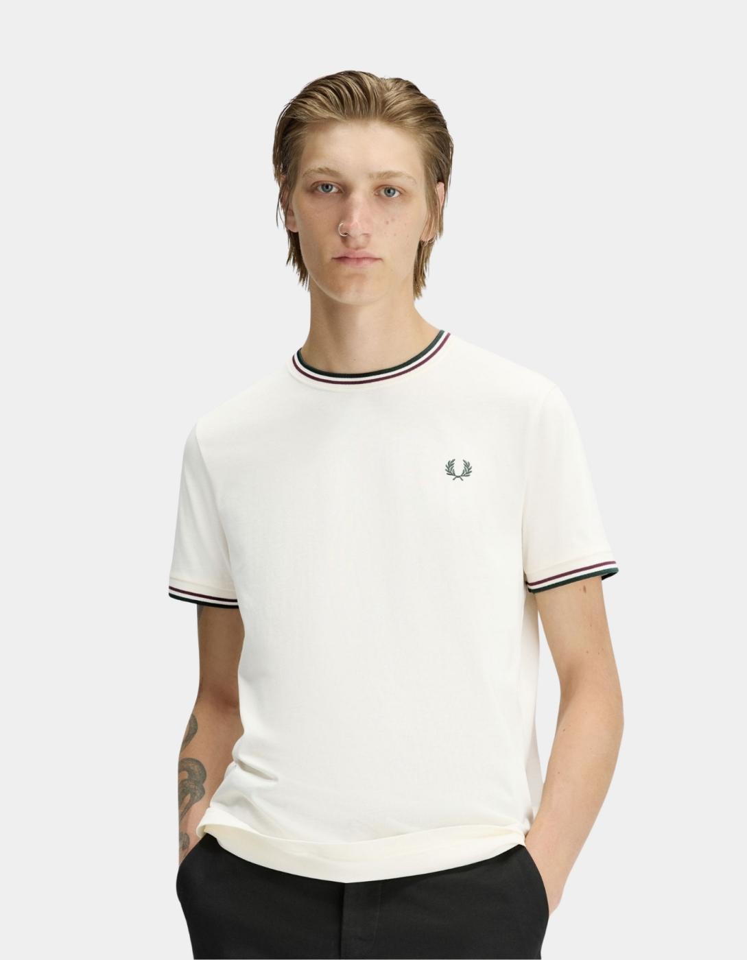 Camiseta FRED PERRY M1588 - Ecru/Oxblood/Grassroots