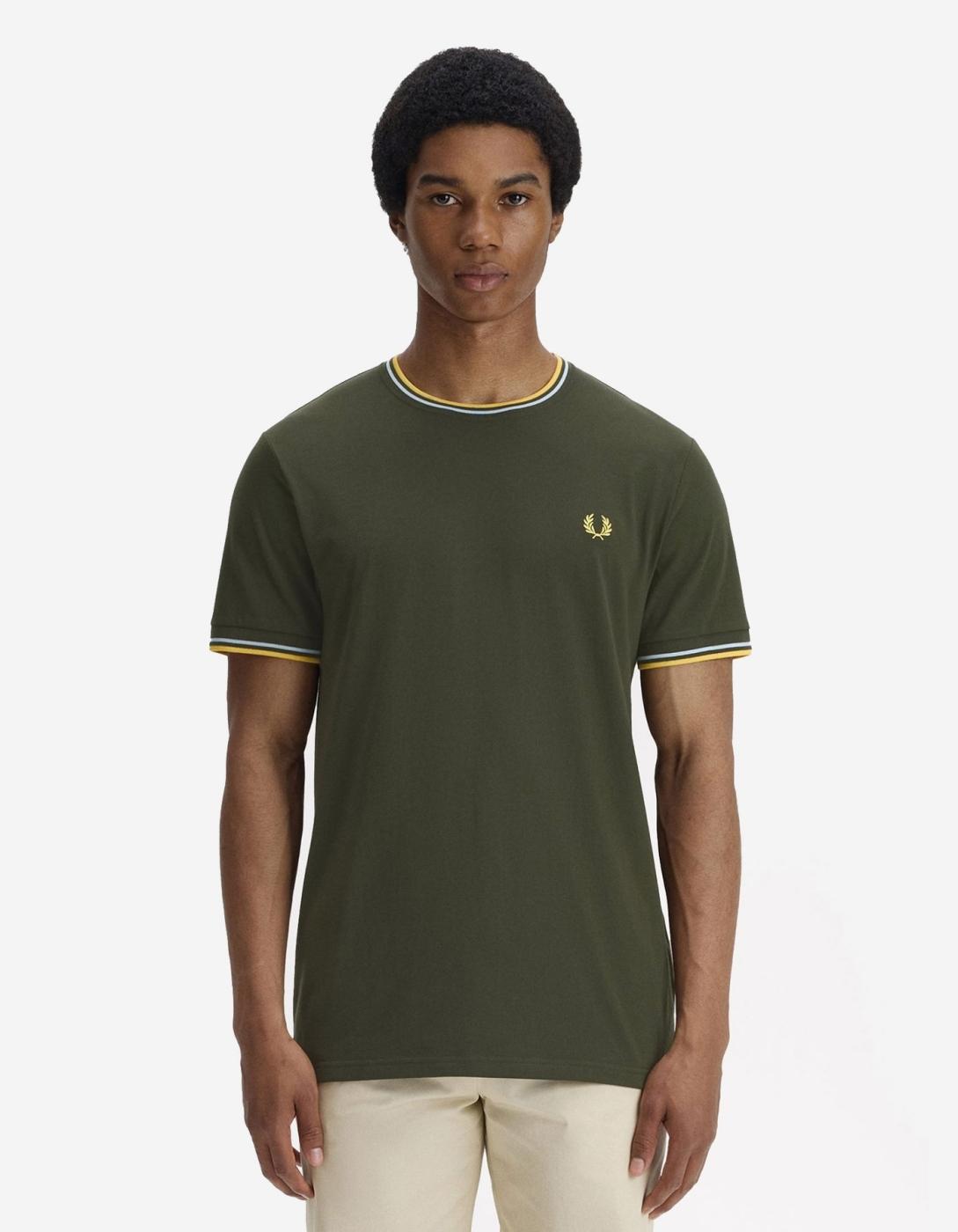 Camiseta FRED PERRYM1588 - Hunting Green/Light Ice/Lemon Bar