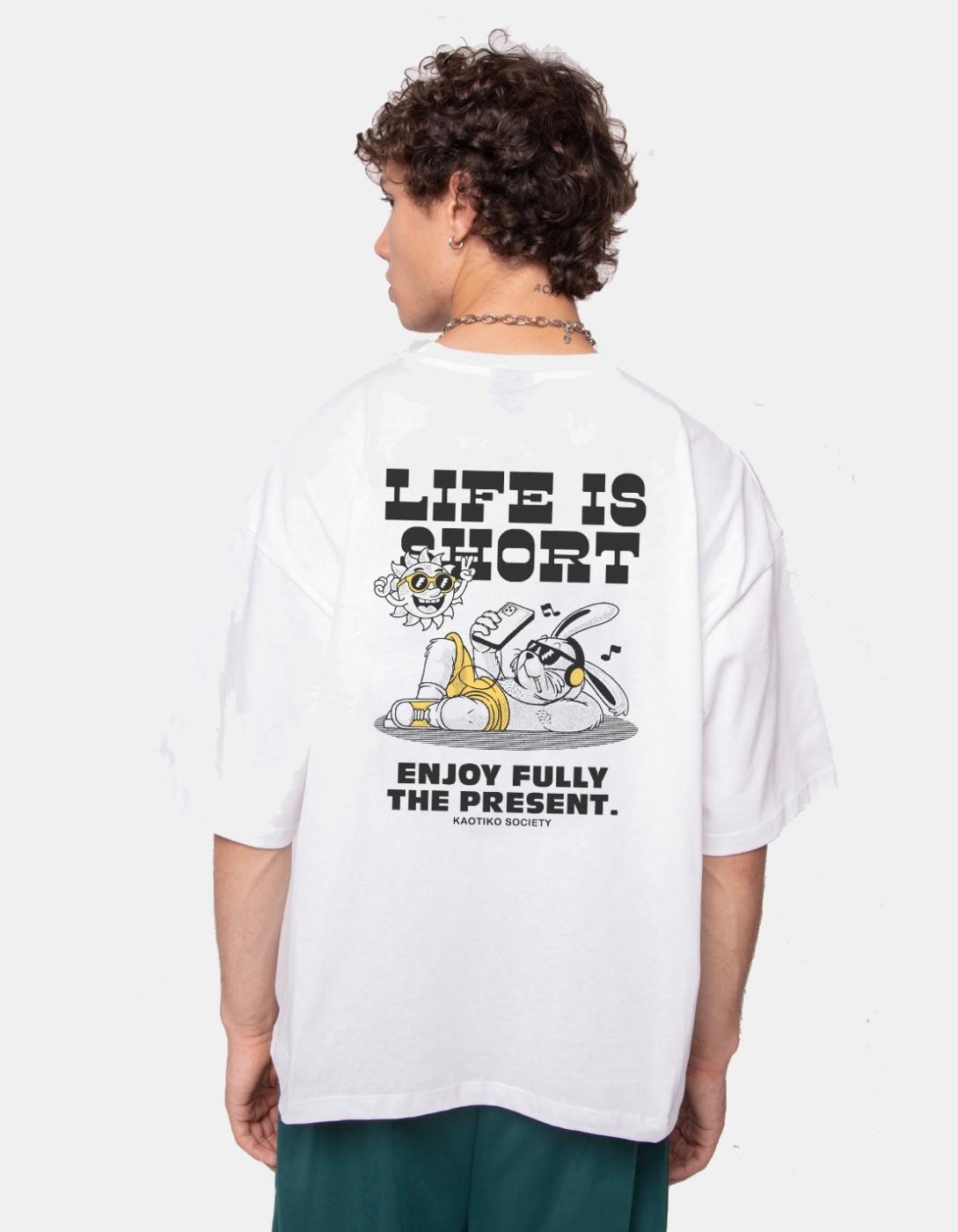Camiseta LIFE IS SHORT - White/Yellow
