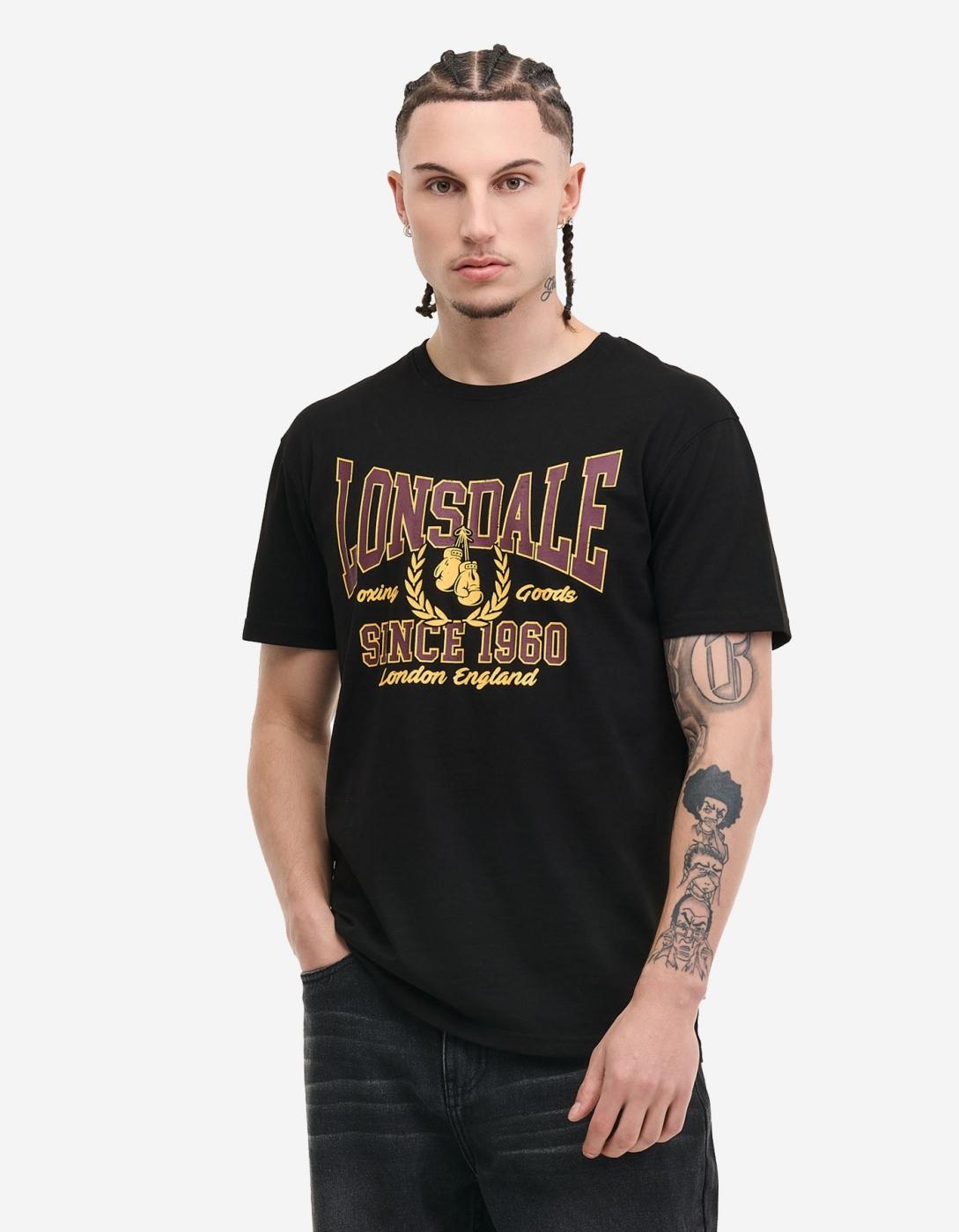 Camiseta LONSDALE AYCLIFFE - Black/Oxblood/Yellow