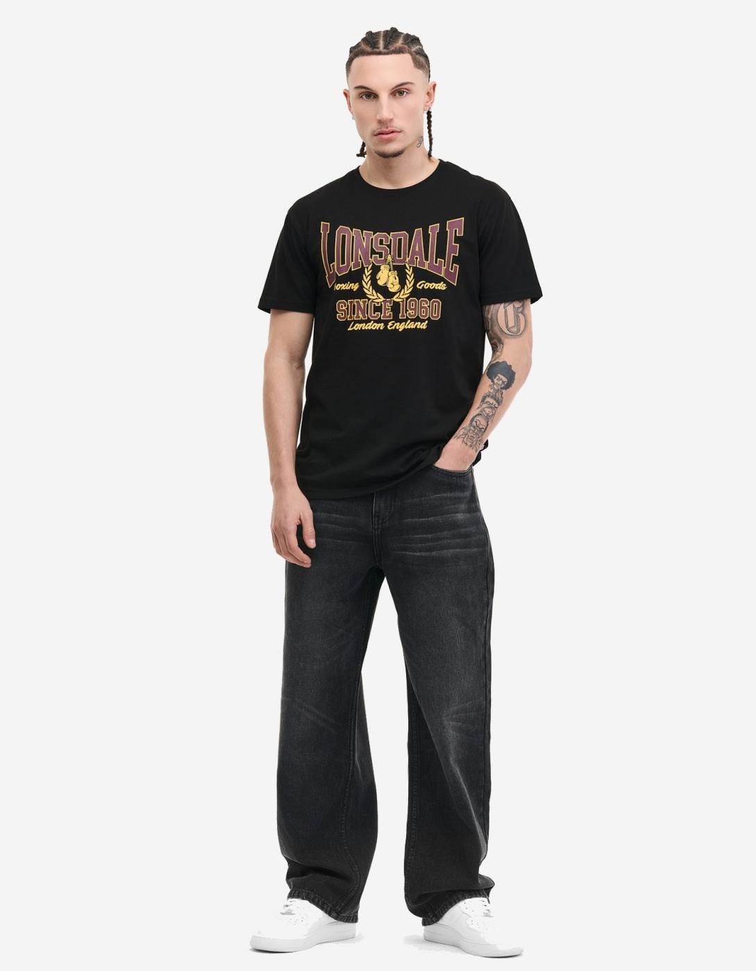 Camiseta LONSDALE AYCLIFFE - Black/Oxblood/Yellow