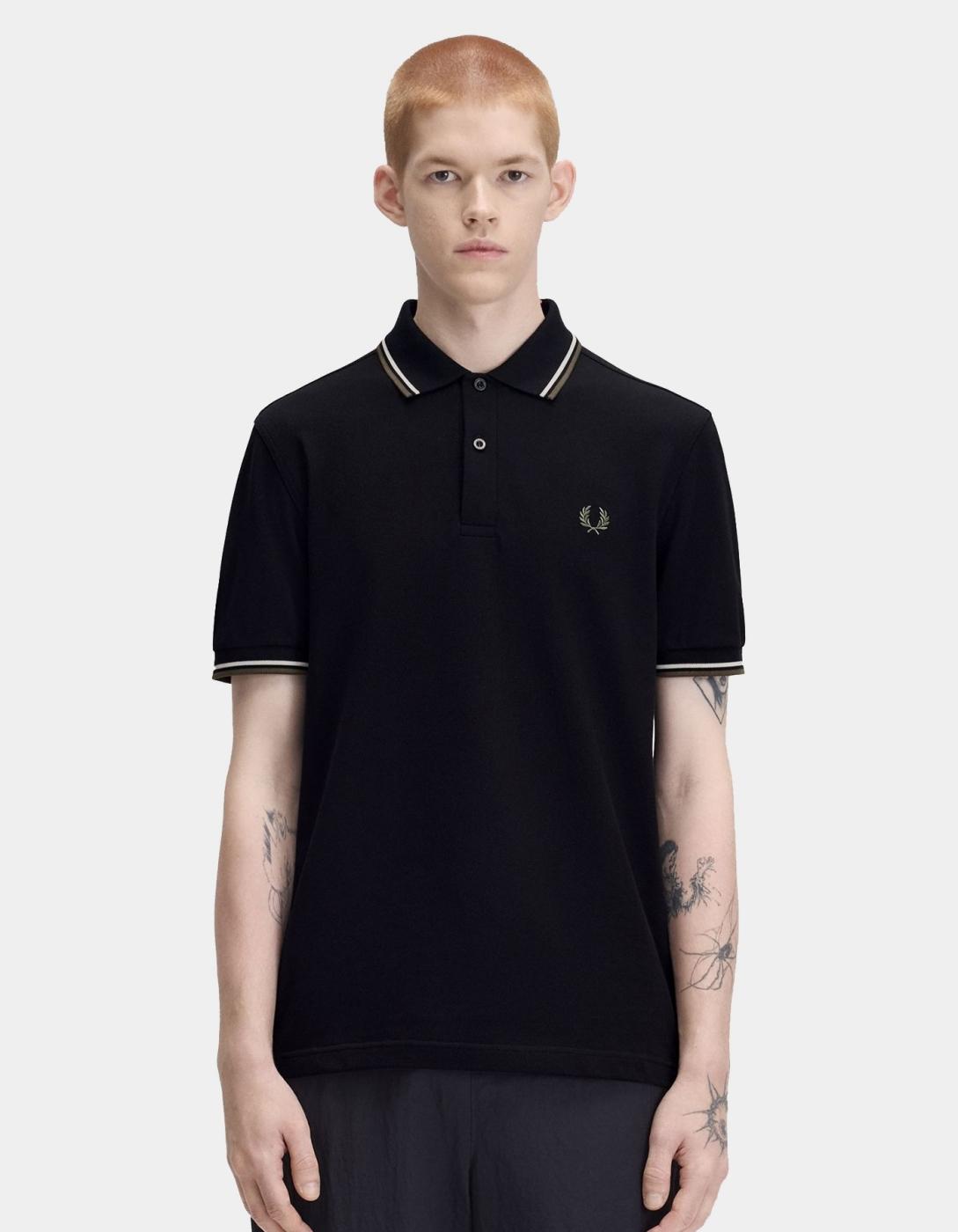 Polo FRED PERRY M3600 - Black/Ecru/Laurel Wreath Green