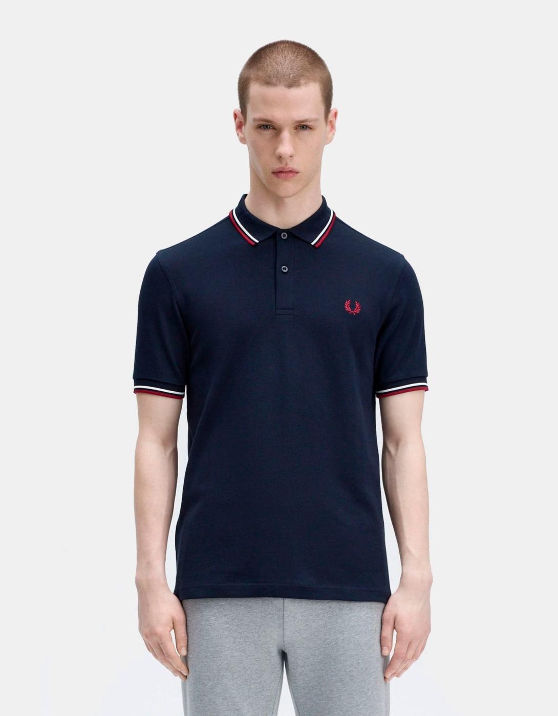 Polo FRED PERRY M3600 - Navy/Snow White/Burnt Red