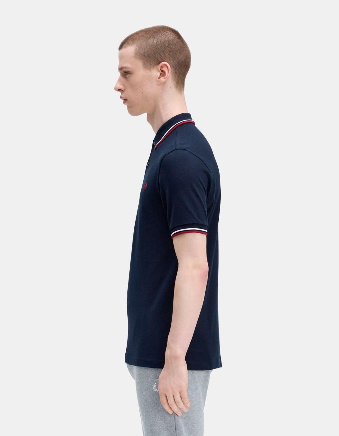 Polo FRED PERRY M3600 - Navy/Snow White/Burnt Red