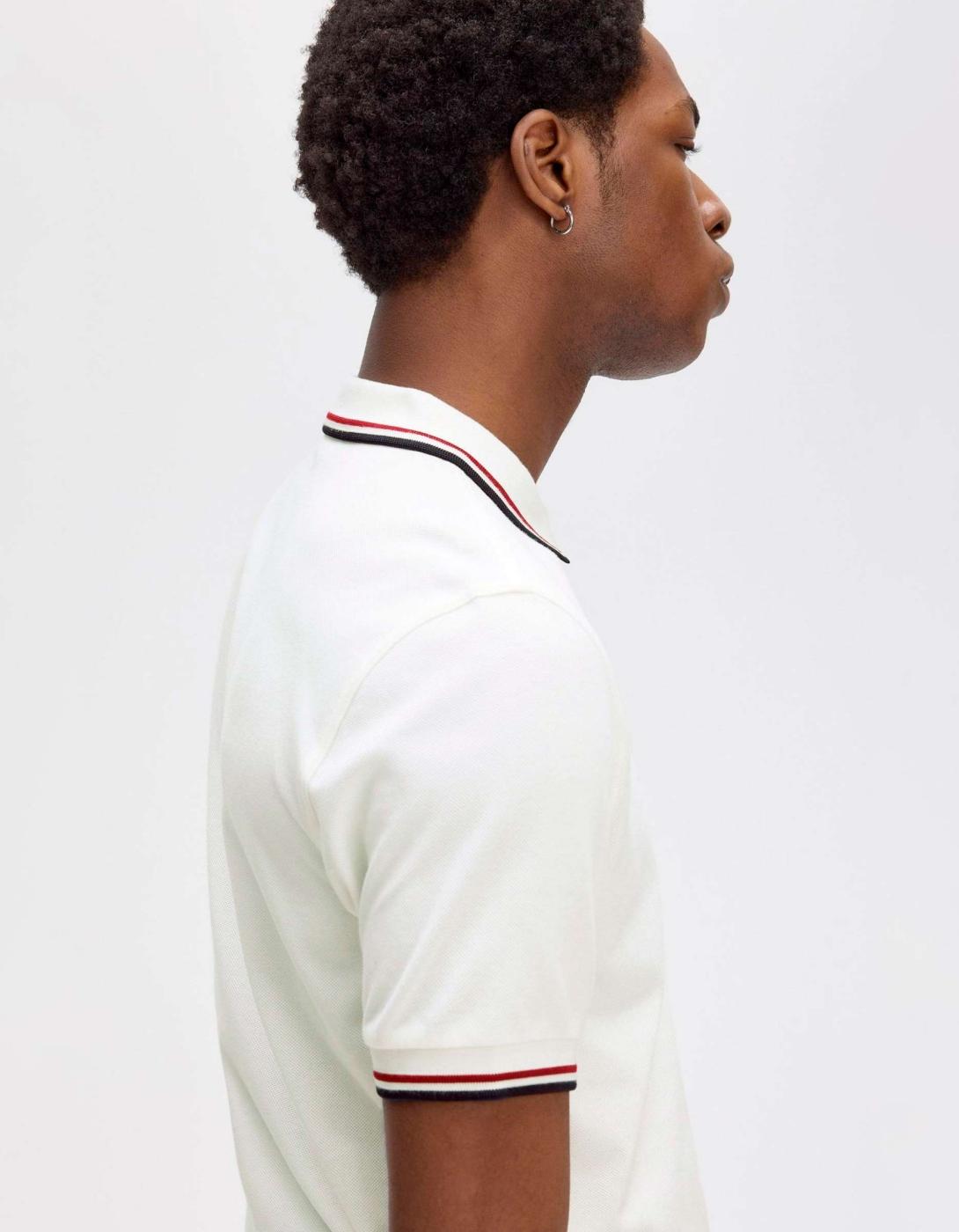 Polo FRED PERRY M3600 - Snow White/Burnt Red/Navy