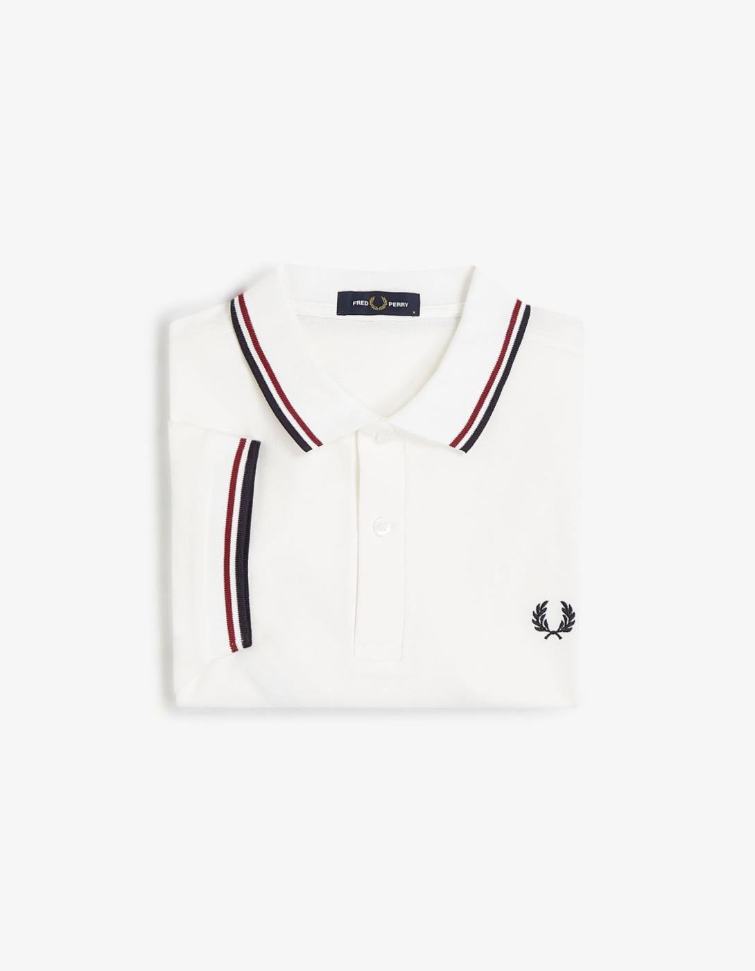 Polo FRED PERRY M3600 - Snow White/Burnt Red/Navy