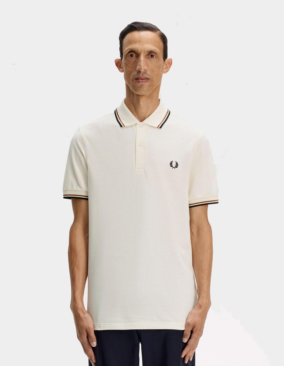 Polo FRED PERRY TWIN TIPPED - Ecru/Dark Caramel/Black