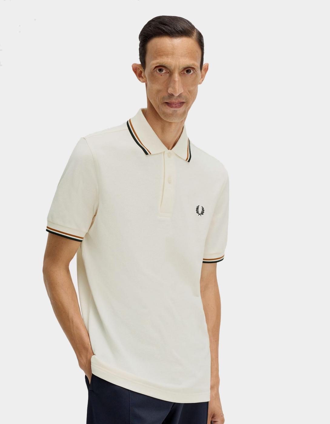 Polo FRED PERRY TWIN TIPPED - Ecru/Dark Caramel/Black