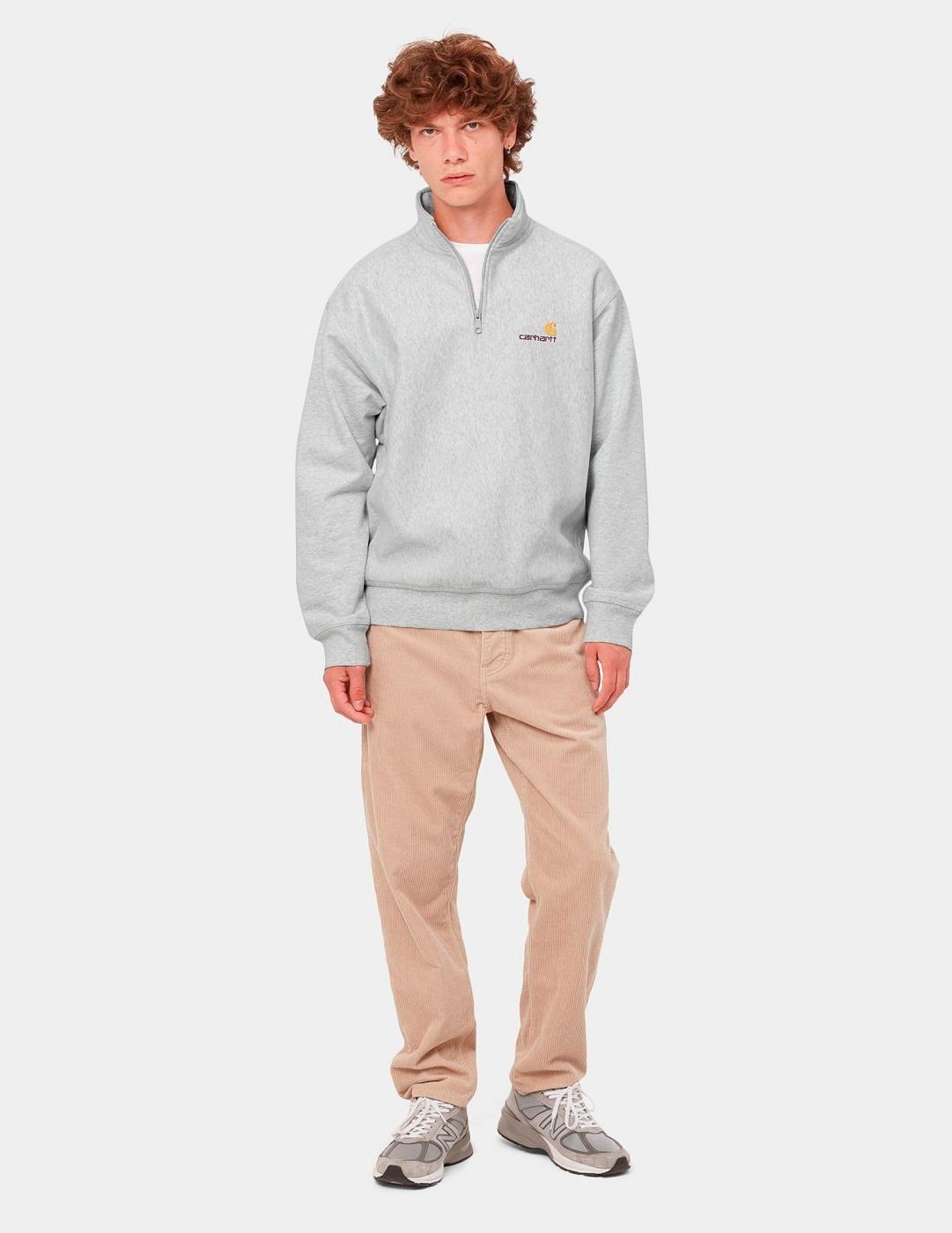 Sudadera Carhartt HALF ZIP AMERICAN SCRIPT - Ash Heather