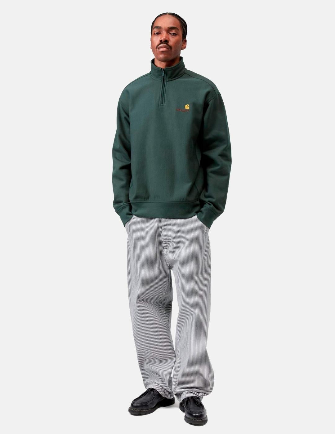 Sudadera CARHARTT WIP HALF ZIP AMERICAN SCRIPT - Kale Green