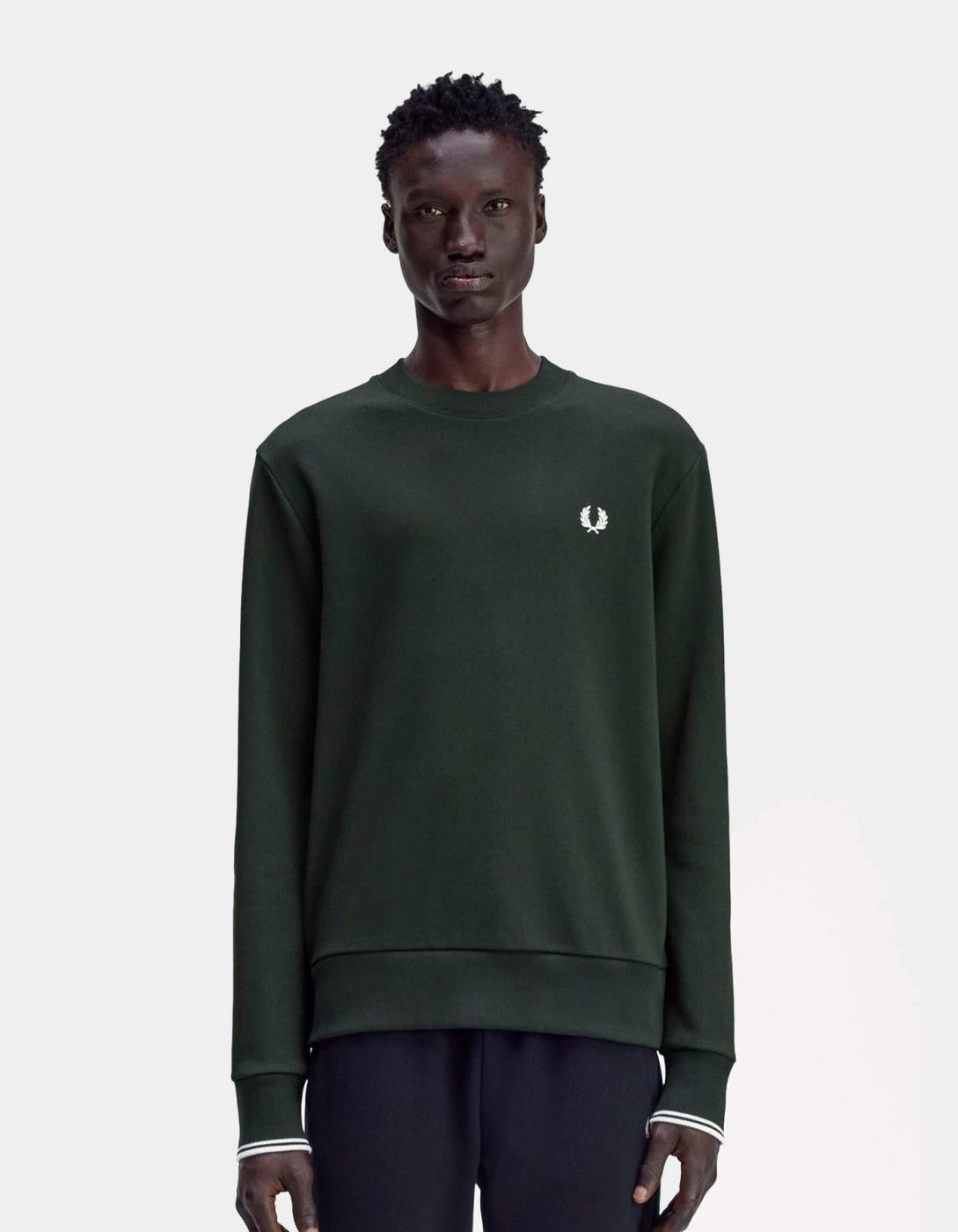 Sudadera Crew FRED PERRY M7535 - Night Green/Snow White/Snow