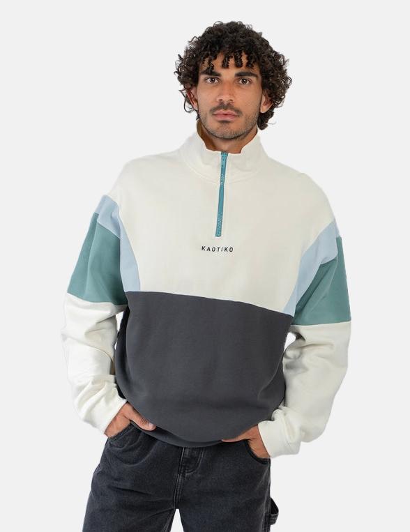 Sudadera Crew KAOTIKO ARTHUR - Ivory/Black/Niagara