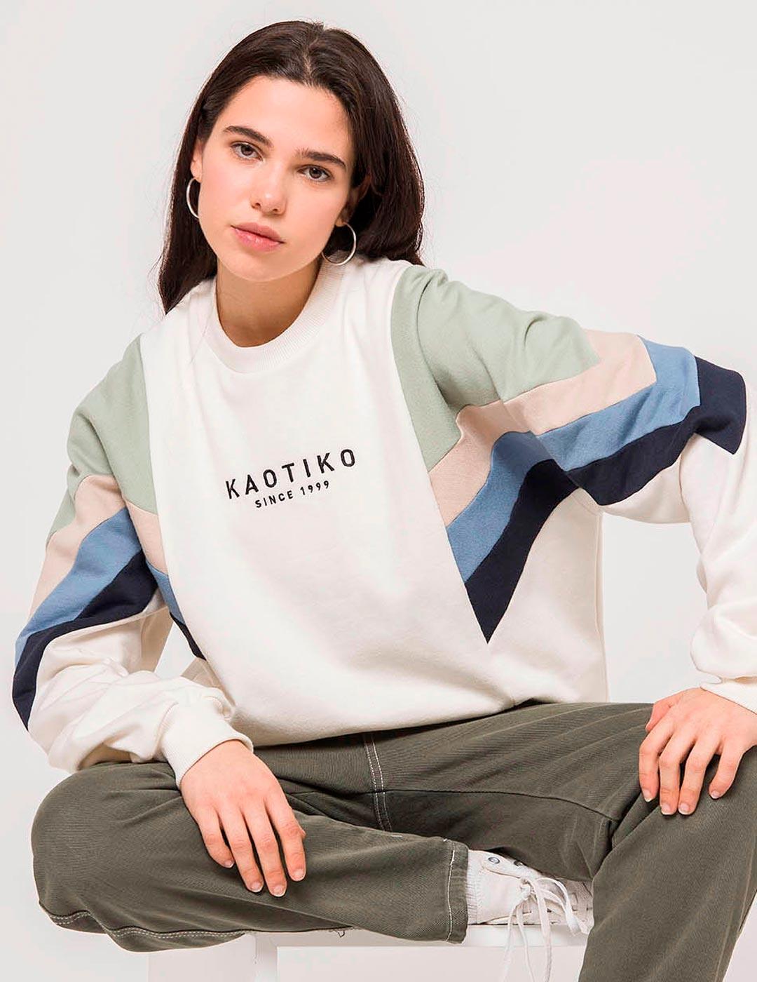 Sudadera Crew KAOTIKO SEATTLE - Marfil/Fresh Green/Azul