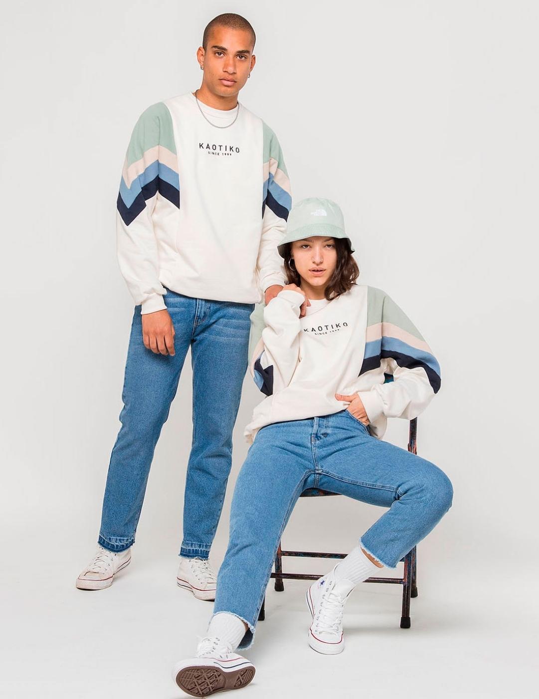 Sudadera Crew KAOTIKO SEATTLE - Marfil/Fresh Green/Azul
