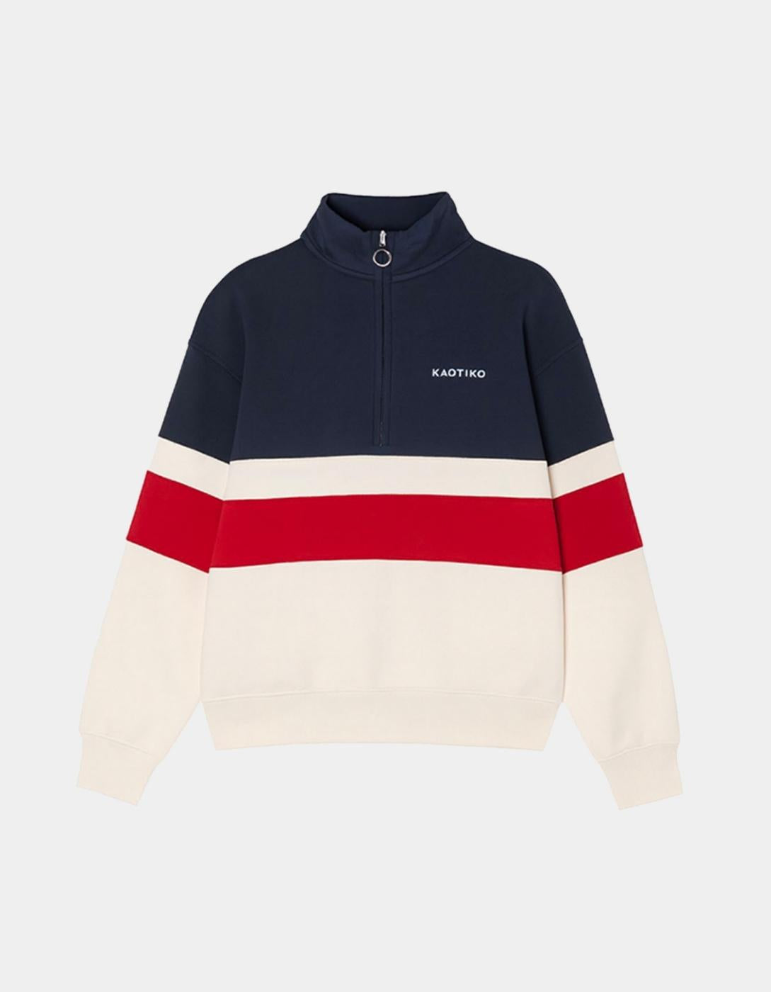 Sudadera Crew KAOTIKO ZIPPER CARTER - Ivory/Blue/Salsa